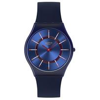 Swatch Kvarcinis mechanizmas 30m atsparumas vandeniui Unisex laikrodis 34mm Mėlynas ciferblatas Laikrodžio korpusas iš biologiškai pagamintos medžiagos Silikoninis dirželis SS08N117 Blue Dial blue