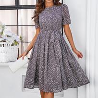 Women's Dresses Casual Round Neck Polka Dot Short Sleeve Dresses XL