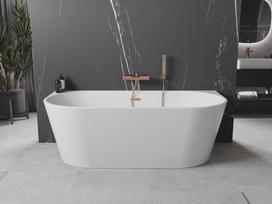 Mexen Oval laisvai pastatoma vonia prie sienos 160 x 80 cm, balta, perpildymo rožinis auksas - 52671608000-60, 160 x 80 cm