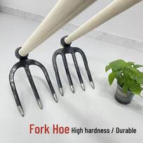 Multi-functional Steel Hoe and Fork: 3-4 Tine Rake for Agricultural Tilling and Soil Loosening Three Tine Single-head Hoe