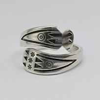 Yin Taifei Adjustable Handmade Silver Retro Ring with Ethnic Triangle Pattern for Women Adjustable Open Size