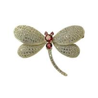 Decorative Insect Pin Rhinestone Dragonfly Brooch Alloy Sparkling Lapel Women raudona