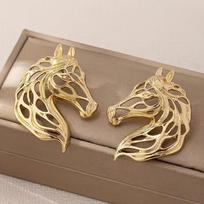 1Pair of Fashionable New European Light Luxury Gold Hollow Horse Earrings Retro Exquisite Heavy Industry Studs auksas