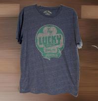 Lucky Brand vyriški dideli mėlynai pilki nusidėvėjęs dobilų grafikos marškinėliai Unisex T-shirt L gray