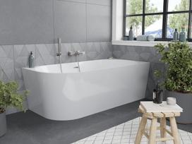 Mexen Mia laisvai stovinti dešinė kampinė vonia 160 x 80 cm, balta, šlifuotas nikelis - 52691608000P-97, 160 x 80 cm