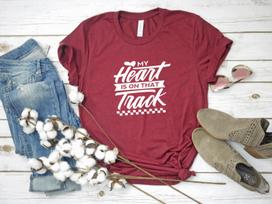 Race Wife My Heart Is On That Track Graphic Tee, Short Sleeve Shirt, Racing, Motocross, Nascar, Unisex 4XL