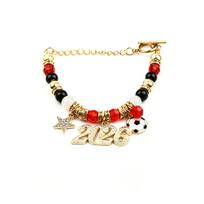 2026 World Cup Football Bracelet, Gold Plated Rhinestone Star Pendant Adjustable Wristband Soccer Fans Sports Collectible Jewelry gold World Cup Football B