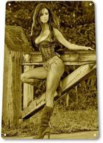 Gate Pinup Girl Sexy Country Cowgirl Farm Man Cave Wall Decor Metal Tin Sign 20x30cm（7.8x11.8inch）