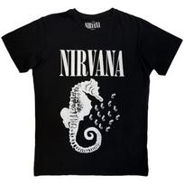 Nirvana Seahorse and Logo Mono Premium Carbon Authorized Mens T-Shirt 4XL