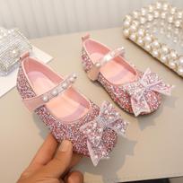 Girls' Rhinestone Bow Pearl Velcro Flats 23/14.5cm rožinė