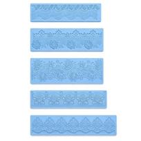 A25F-Silicone Lace Mold Set 5Pcs Food Grade Fondant Lace Molds For Cake Decorating, Nonstick Flower Pattern Mats mėlyna