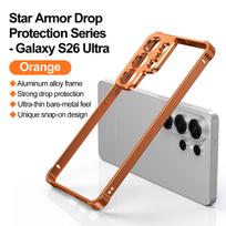 case for Samsung S26 plus ultra Seahorse buckle metal frame protective case Lens protection tough case Shock Proof Non-Slip Galaxy S26 oranžinė