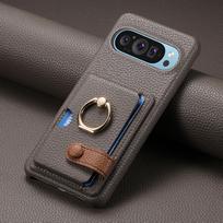 Ring Leather Phone Case for Google Pixel 8 8A 8Pro 9 9Pro 9ProXL 10 10Pro Pro XL Pixel9 Pixel10 Wallet Card Slots Holder Cover Google Pixel 9 tamsiai pilka spalva