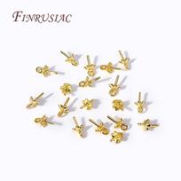 18K Gold Plated Flower Cup Pearl Pendant Mounting with Cap and Peg For Half Drilled Beads DIY Charms Connectors Jewelry Findings 4MM-20 Pieces