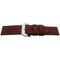 Bracelet de montre - MY-MONTRE - Style Panerai 24mm - Cuir de veau lisse - Marron - Boucle acier brossé ruda