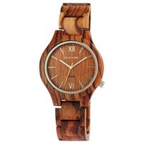 Montre - EXCELLANC - Femme Marron Bois zébré - Boîtier 40 mm zébrano - Bracelet maillons 22 cm - Quartz ruda