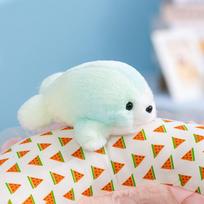 Kawaii Mini Little Seal Plush Toys Soft Fluffy Cartoon Pet Seal Doll Creative Sticking on Clothes Toys Funny Children Gift 14cm šviesiai žalios spalvos
