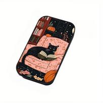 Retro Pattern Metal Storage Matchbox, Black Cat Pink Chair Print, Pressure Wear Resistant Design with Smooth Sliding Lid