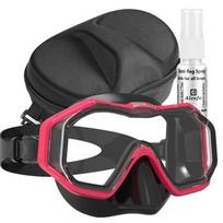 Swim Goggles with Nose Cover, 3-Window Wide Vision Lens Snorkel Mask Anti-Fog&Leak for Adults Youth Swimming Snorkeling Diving raudona