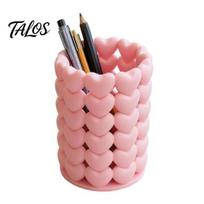 Safe Pen Storage Design 3D Printed Hollow Heart Holder, Aesthetic Stand, Girlish Elegant Pencil Holder Makeup Brush Multifunctional Container for Home rožinė