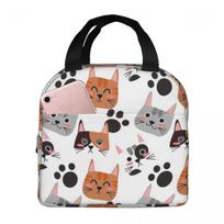 Cartoon Cat Face And Paw Pattern Insulated Lunch Bag for Women Children Leakproof Food Boxes Thermal Lunch Box Tote One Size