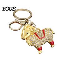 Lucky Goat Pendant Zodiac Keychain with Rhinestones, Sheep Design Bag Pendant, Chinese New Year Three-dimensional Charm Key Charm, Feng Shui Ornament raudona