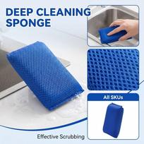 Kitchen Cleaning Scrub Sponge Block with Mesh Pad for Dishes and Countertops S mėlyna