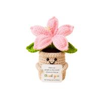 Hand Knitted Bouquet in Pot with Uplifting Sentiment Card - Artificial Plant Home Decor One Size rožinė