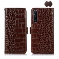 For Sony Xperia 1 V Crocodile Top Layer Cowhide Leather Phone Case juoda