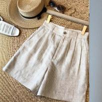 Retro cotton and linen wide-leg shorts for women's summer thin semi-elastic high-waisted versatile and thin loose casual women's pants s [suggestion 42.5-52.5kg]
