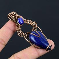 Lapis Lazuli Gemstone Pure Copper Wire Wrapped Handmade Pendant Jewelry For Christmas Gift 3.23 Inches mėlyna