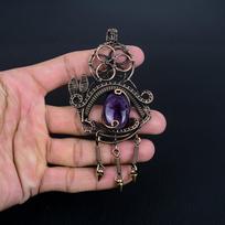 Ametisto pakabukas, brangakmenių papuošalas, 999 varine viela apvyniotas pakabukas, dovana moterims, rankų darbo pakabukas 2.55 Inches