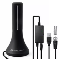 Qoltec Internal High-Power DVB-T/T2 TV Antenna | signal amplifier | 4K | high gain 32dBi | 360º | 4m