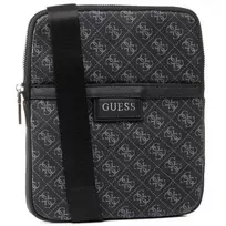 GUESS Dan, Flat Top Zip, Textile Crossbody Bag, Black, For Men