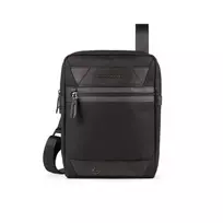 Piquadro , Trakai, Leather  AND  Fabric, Small, Textile Crossbody Bag, Black, 27 x 21 x 5 cm, For Men