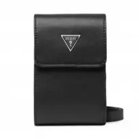 GUESS Synthetic Leather, Badge Holder, Textile Crossbody Bag, Black, HMCERT, 11 x 17 x 4 cm, For Women