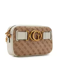 GUESS Aviana, Textile Crossbody Bag, Beige/White, 25 x 15 x 6.5, For Women