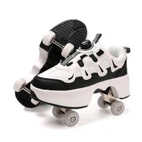 Boys/Girls Skate Roller Shoe Four-wheel Dual-use Roller Skates Double Row Walking Shoes Roller Skates Boys  Skate Shoes Girl Skate Shoes 41 inner length 26.5cm žalia/vyno raudonos spalvos