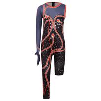 Girls Superstar Singer Costume Asymmetrical Jumpsuit Snake Pattern Print Bodysuit Stage Performance Outfit 13-14 Years