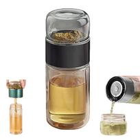 500 ml/17 oz arbatinis puodelis su infuzoriumi, dvigubo sluoksnio stiklinis kelioninis puodelis, sietelis birioms arbatos lapeliams, stiklinis puodelis
