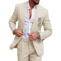 Men's Grab Collar Suit Two Piece Set Single Row One Button M smėlis