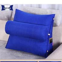 Bedside Triangle Backrest Lumbar Pillow - Removable, Washable, Soft Cushion for Bed, Sofa, Office, or Tatami. Medium 20x45x45cm with Bolster tamsiai mėlyna spalva