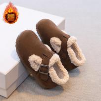 Children's Birkenstock shoes with fleece lining for warmth in autumn and winter, girls' shoes, boys' winter furry shoes, versatile baby cotton shoes, 22Inner Length14cm