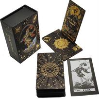Prabangus auksu folijuotas Tarot kortų rinkinys su mediniu stoveliu prognoziniams skaitymams Unikalus vandeniui atsparus kolekcionuojamas žaidimas pradedantiesiems black