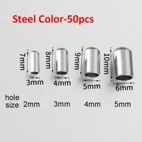 20-50pcs Gold Stainless Steel Leather End Caps Crimp Cord Wire Hole 2-5mm Crimp Clasps Fastener for Jewelry Making DIY 7x3x2mm