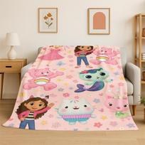 Cartoon Gabby Dollhouse Girl Flannel Blanket Soft Warm Throw Blanket for Bedroom Living Room Bed Travel Camping Picnic Kid 75x90cm