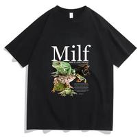 Forest Style Nature Lover TShirt Cute Frog MILF Print Cotton Short Sleeve Tee Wildlife Aesthetic Top  Y2k Top Women Clothes S