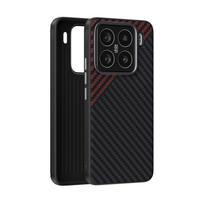 For Xiaomi 15 Case Magsafe Slim Shockproof Carbon Fiber Magnetic Wireless Charger Drop Test Case Cover Metal Lens Grip Funda For Xiaomi 15&Pc + tpu raudona