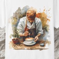 Barista Latte Art T-Shirt, Watercolor Coffee Lover Tee 4XL