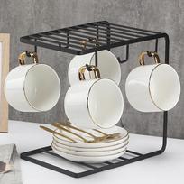 Mongdio Coffee Cup Set, Pure White European Style Luxury Gold-Rimmed Coffee Cups, Ceramic Cups in Gift Box Packaging
